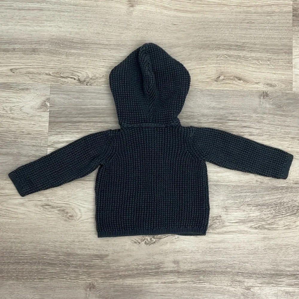 Carter's Navy Blue 100% Cotton Knit Hooded Cardigan Sweater Size 12 Months